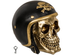 Gold Skull with Motorcycle Helmet Money Box