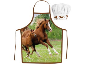 Gyermek kötény szakácssapkával Lovak