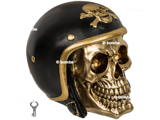 Gold Skull with Motorcycle Helmet Money Box